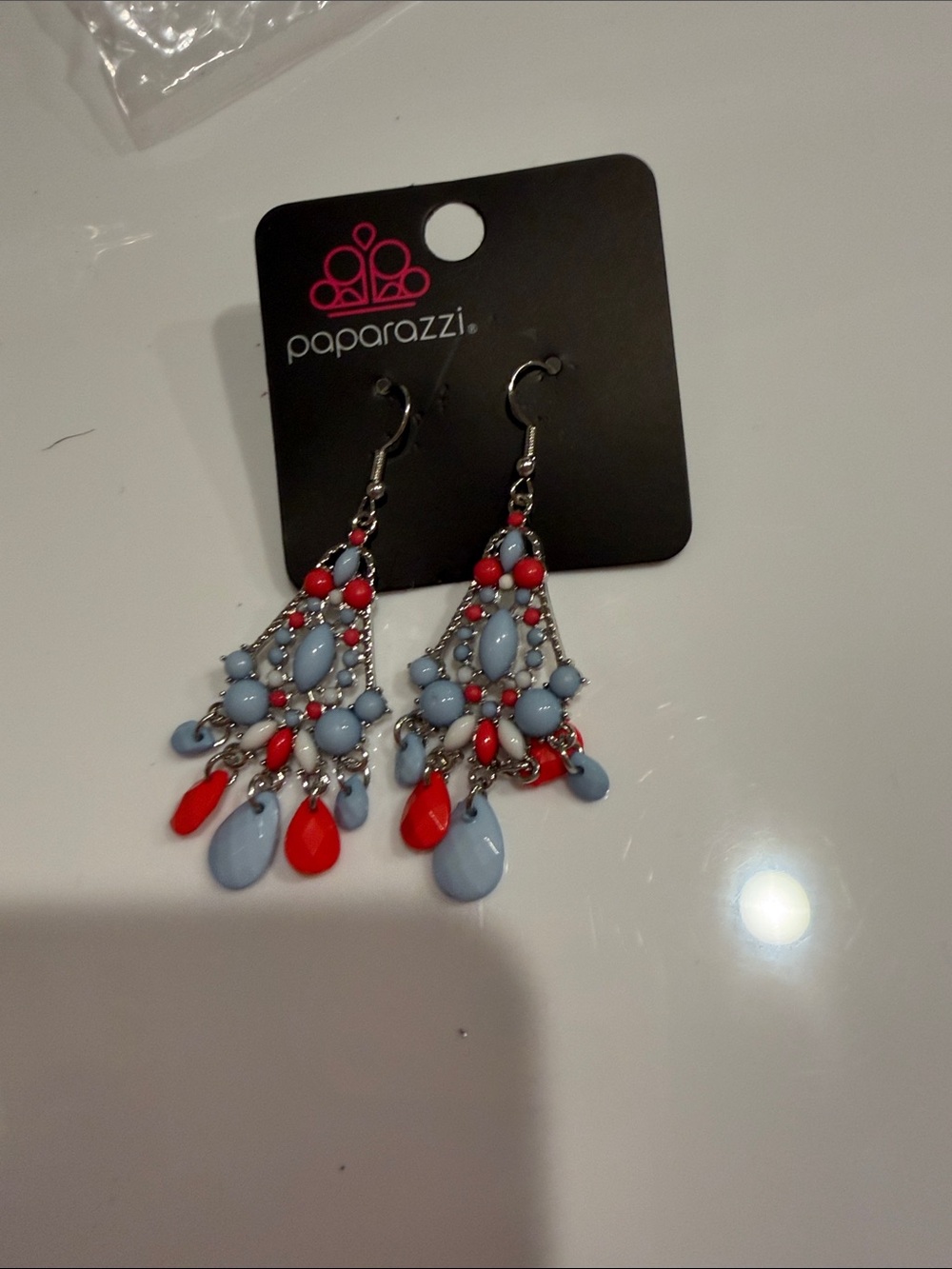 paparazzi Blue and Red Teardrop Chandelier Earrings